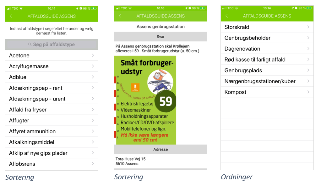 Billeder fra AffaldsGuide appen 2